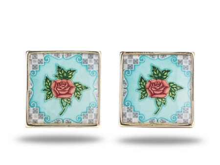 [Rare Bird Collection] Peranakan Tile Stud - Turquoise Sale