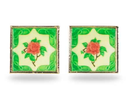 [Rare Bird Collection] Peranakan Tile Stud - Emerald Fashion