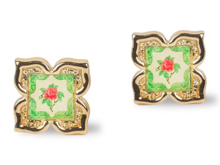 [Rare Bird Collection] Peranakan Floral Stud - Emerald Fashion