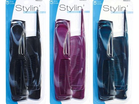 SHALOM - Marble Finish Comb Set Comb Set, Assorted Colors - 5 Pieces on Sale